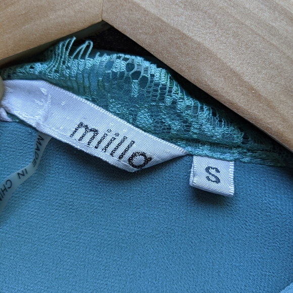 Miilla Lace Trim Button Down Blouse Top Blue S - Picture 6 of 6